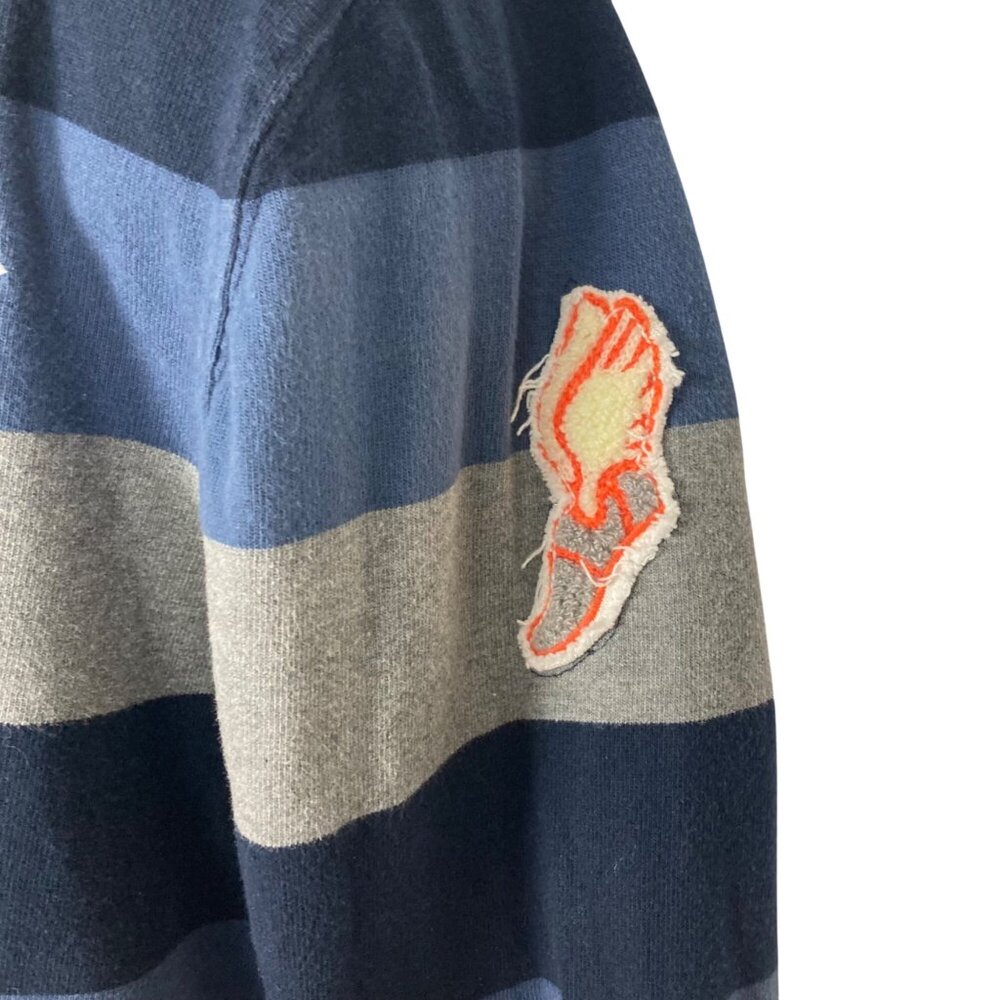 Aeropostale Rugby Shirt Mens Small Blue Gray Striped NYC Patch Athletic Y2K - Picture 3 of 12
